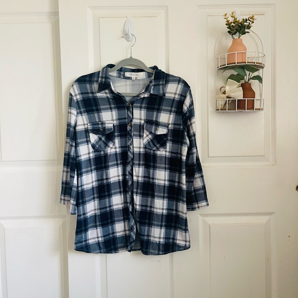 Navy and White Plaid Flannel